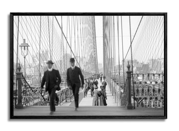 Floating Frame Canvas Print Wall - Brooklyn Bridge New York, Ca. 1905-36x24 inches