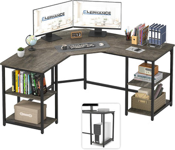 Large L-Shaped Computer Desk with Shelves, Corner Desk, Home Office Writing Workstation, Gaming Desk PC Latop Table
