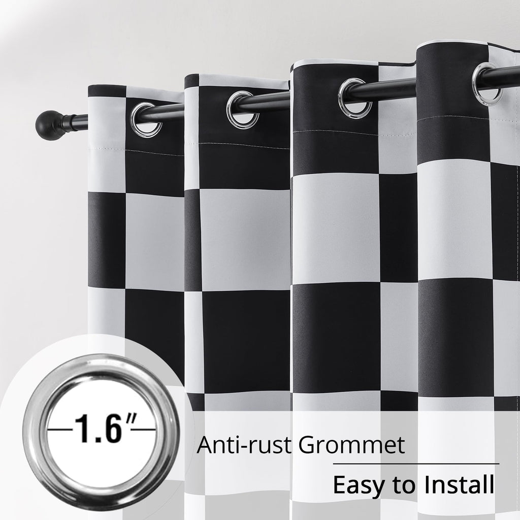 Black and White Checkered Blackout Curtains, 2 Panels, 52 * 84