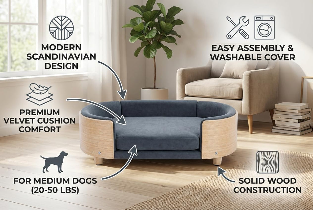 Scandinavian Style Elevated Dog Bed, Medium, Dark Gray
