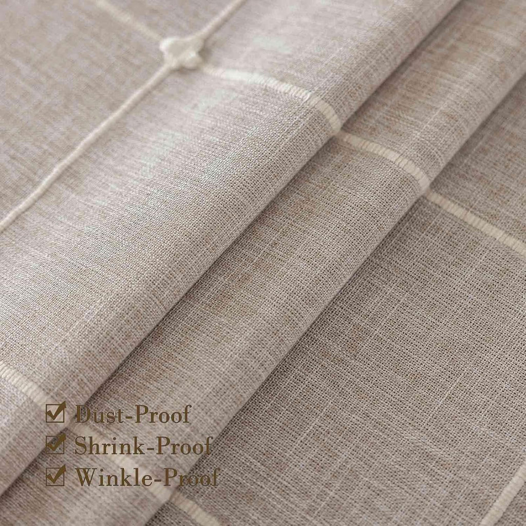 Rectangle Tablecloth Boho Grid with Tassels 55 x 84 Inch, Light Tan Embroidered Table Cloth Cover He