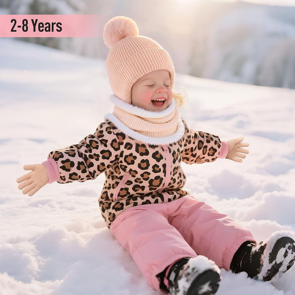Toddler Girls Winter Hat Gloves Scarf Set Warm Fleece Lined Knit