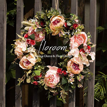 Floral Wreath, Artificial Peony Wreath, 15"-16" Front Door Decorations Wall Decor
