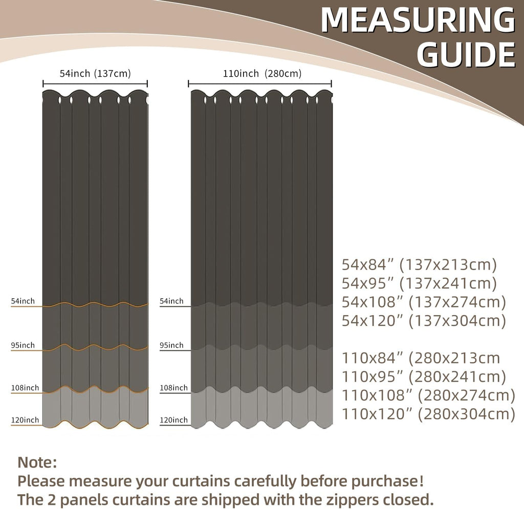 Waterproof Outdoor Curtains with Zipper 2 Panels Faux Linen Sun Blocking Blackout Privacy Patio Curtains Top & Bottom