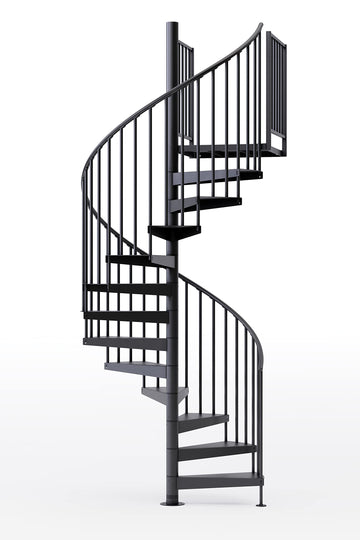 Condor Black Interior 60in Diameter, Fits Height 102in - 114in, 2 36in Tall Platform Rails Spiral Stair Kit