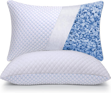 Shredded Memory Foam Pillows Queen Size Set of 2 | Neck pain relief, supportive, odorless, cooling pillow