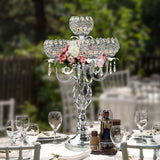 Crystal Candelabra Centerpiece, 5-Light Gold Metal Stand with Hanging Crystals, Decorative Wedding Table Holder (1