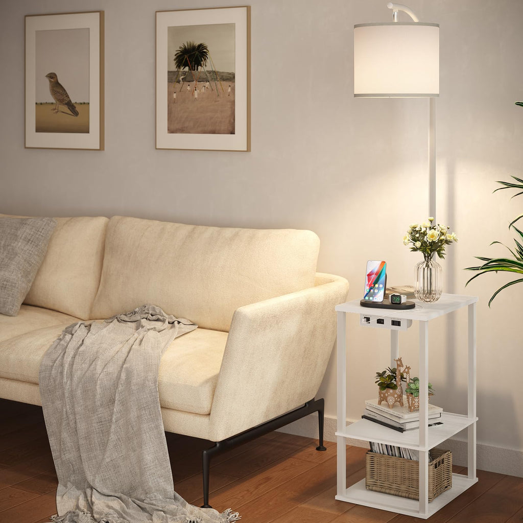 Floor Lamp with Table Shelves, End Side Table