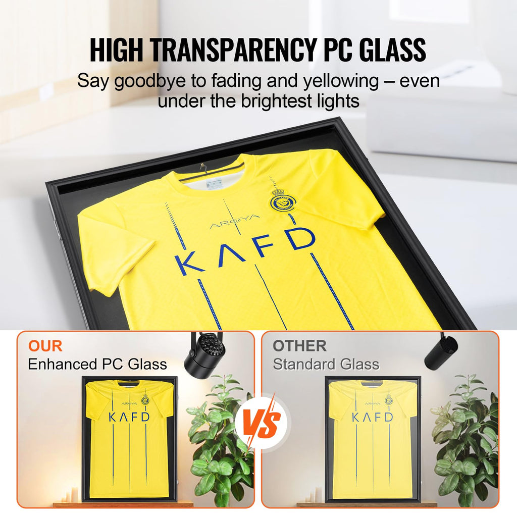 Jersey Display Frame Case, 23.3 x 31.2 x 1.5 in, Large Lockable Sport Jersey Shadow Box with 98% UV Protection PC