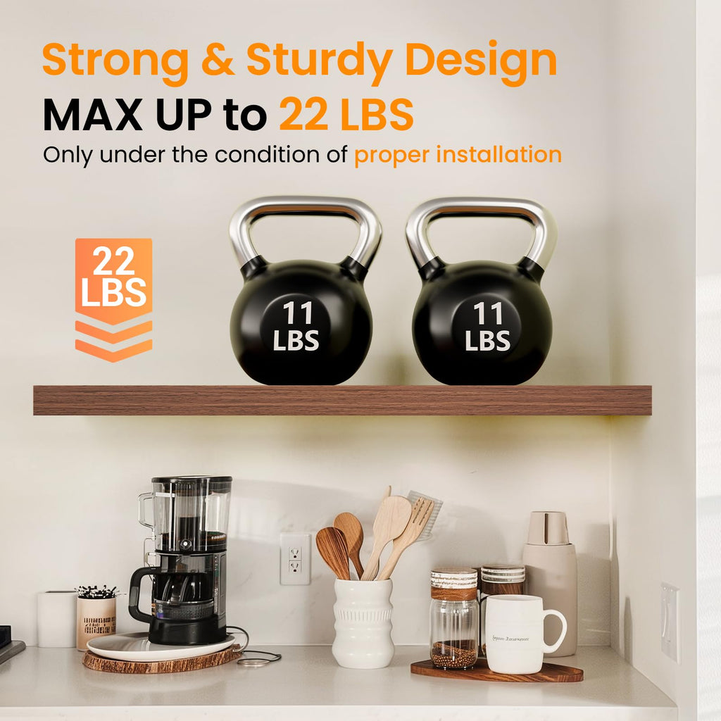 Walnut-Like Floating Shelves 22.5in, 2 Pack, Wall Mounted Wall Decor