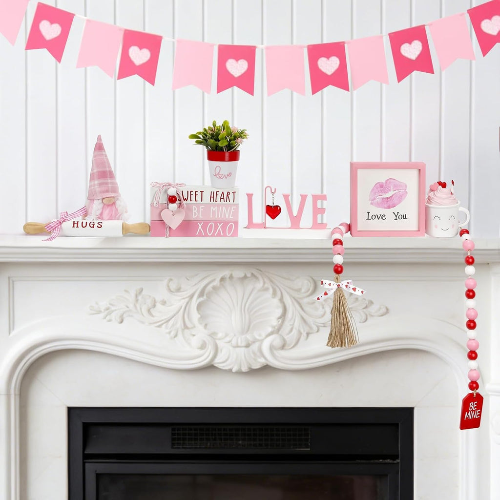 Pink Valentine's Day Decorations Tiered Tray Decor Set - Set of 8