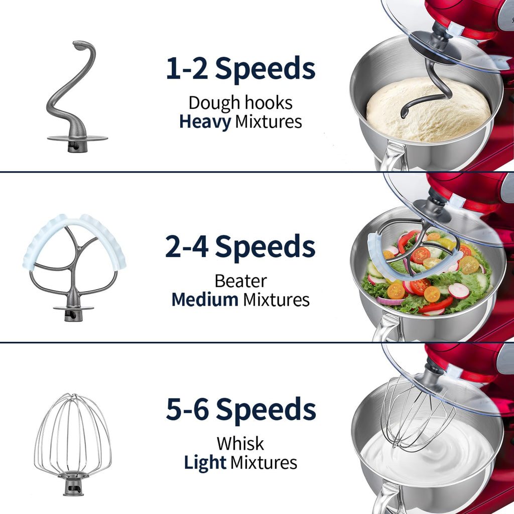 Stand Mixer, 6QT Mixers Kitchen Electric Stand Mixer, Dough Mixer Red