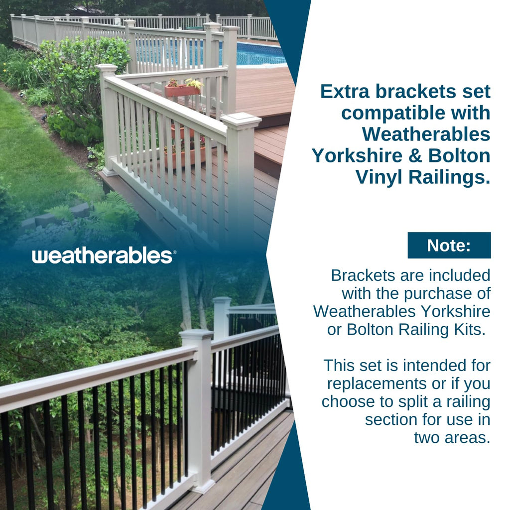 Straight Vinyl Railing Brackets - Straight Porch and Deck Railing Bracket Set, Top & Bottom Classic Brackets for