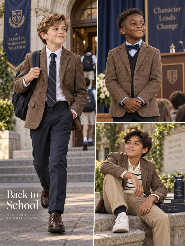 Retro Tweed Boys Jacket Suits Blazers Herringbone Slim Sport Coat Kids Boy