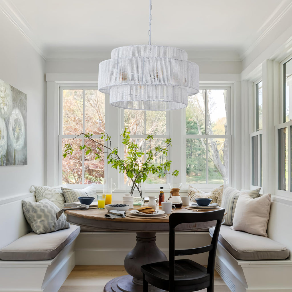 4-Light Large White Rattan Chandeliers, 22.8in Boho Coastal Pendant Lights