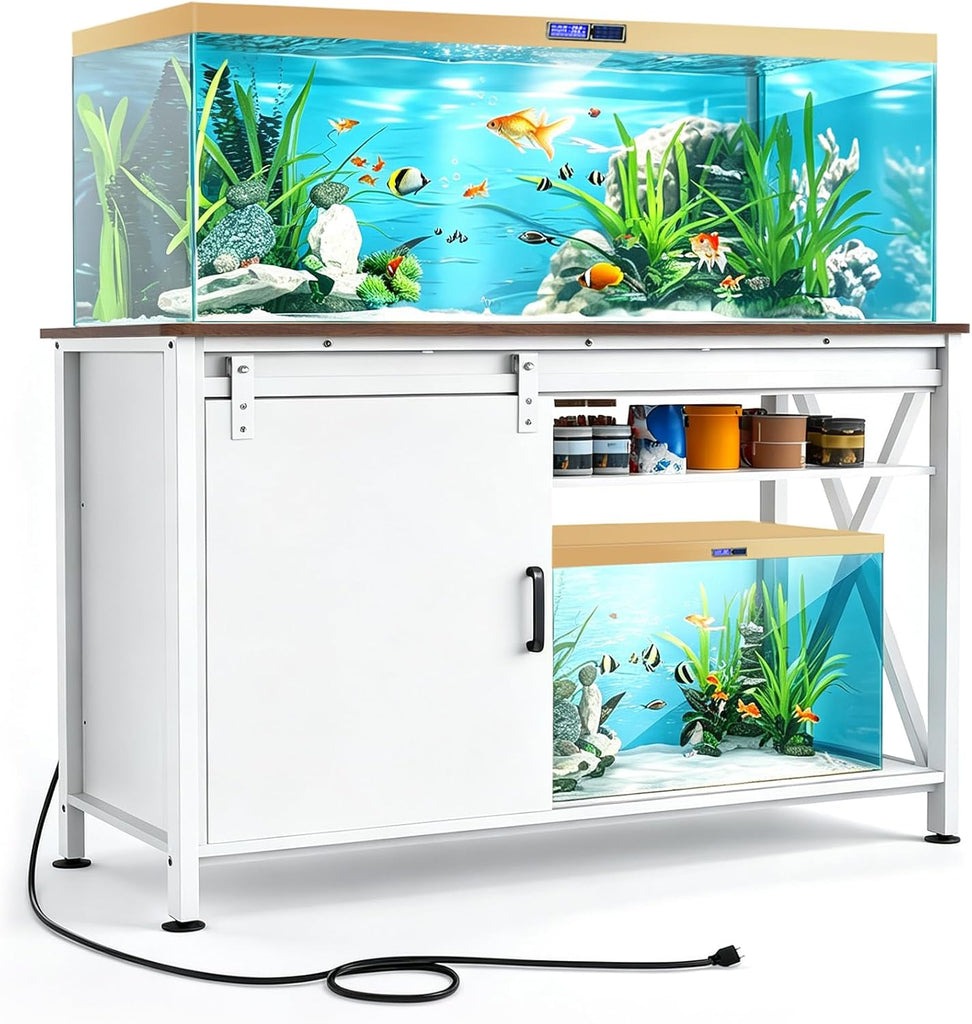 Aquarium Stand with Sliding Door, 55-75 Gallon Fish Tank Stand, White