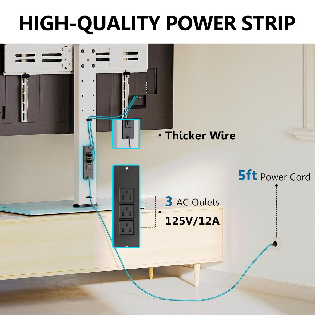 Universal TV Stand with Power Outlets for 50-85 Inch TVs, White