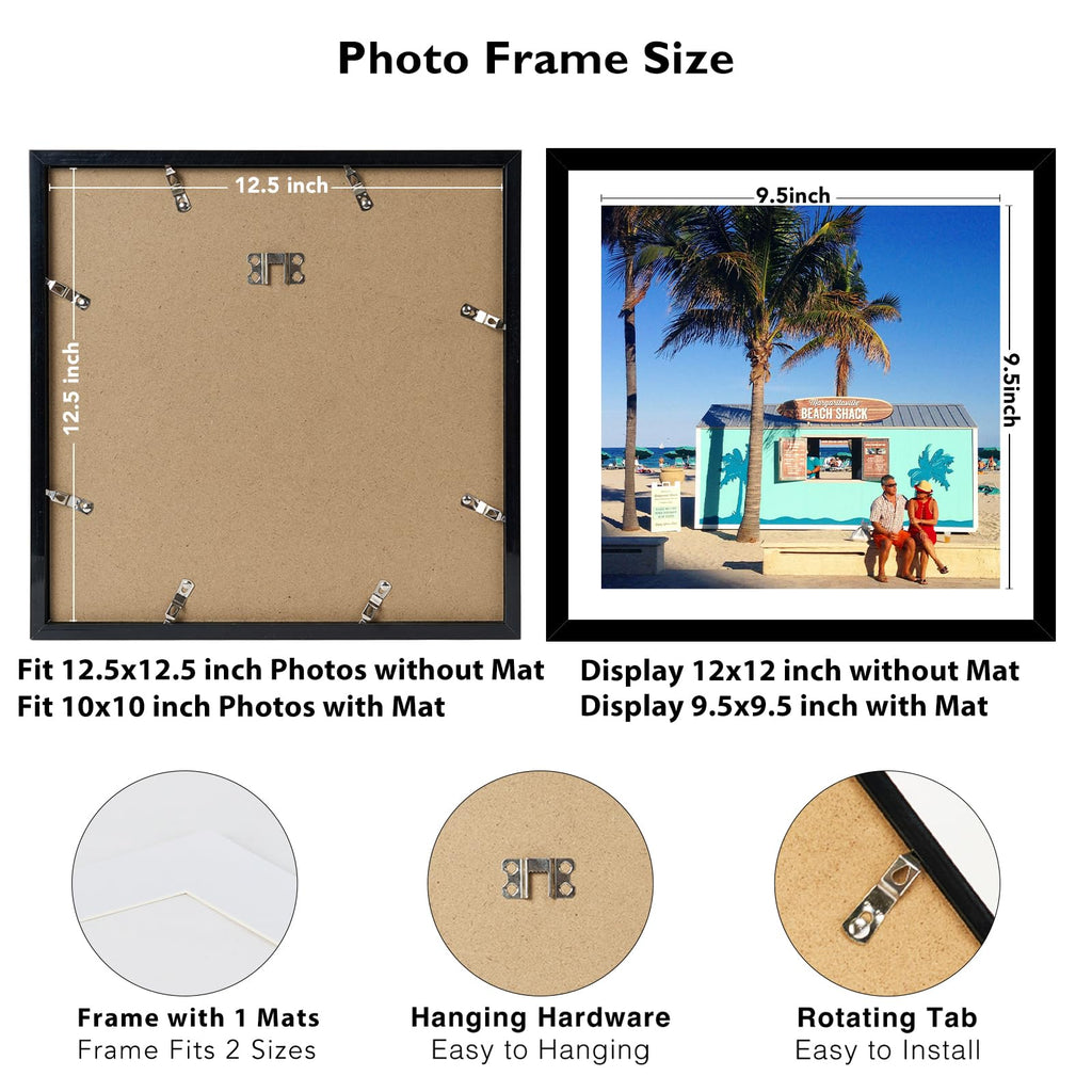 4 Pack 12.5x12.5 Record Frame with 10x10 Mat for Vinyl Record Album Cover Poster, Display Picture 10x10 with Mat or