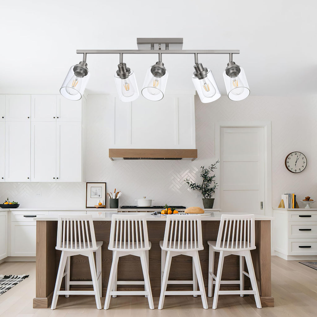 5 Light Multi-Directional Track Lighting Kit Brushed Nickel Kitchen Track Lighting Fixtures Ceiling Vanity Light