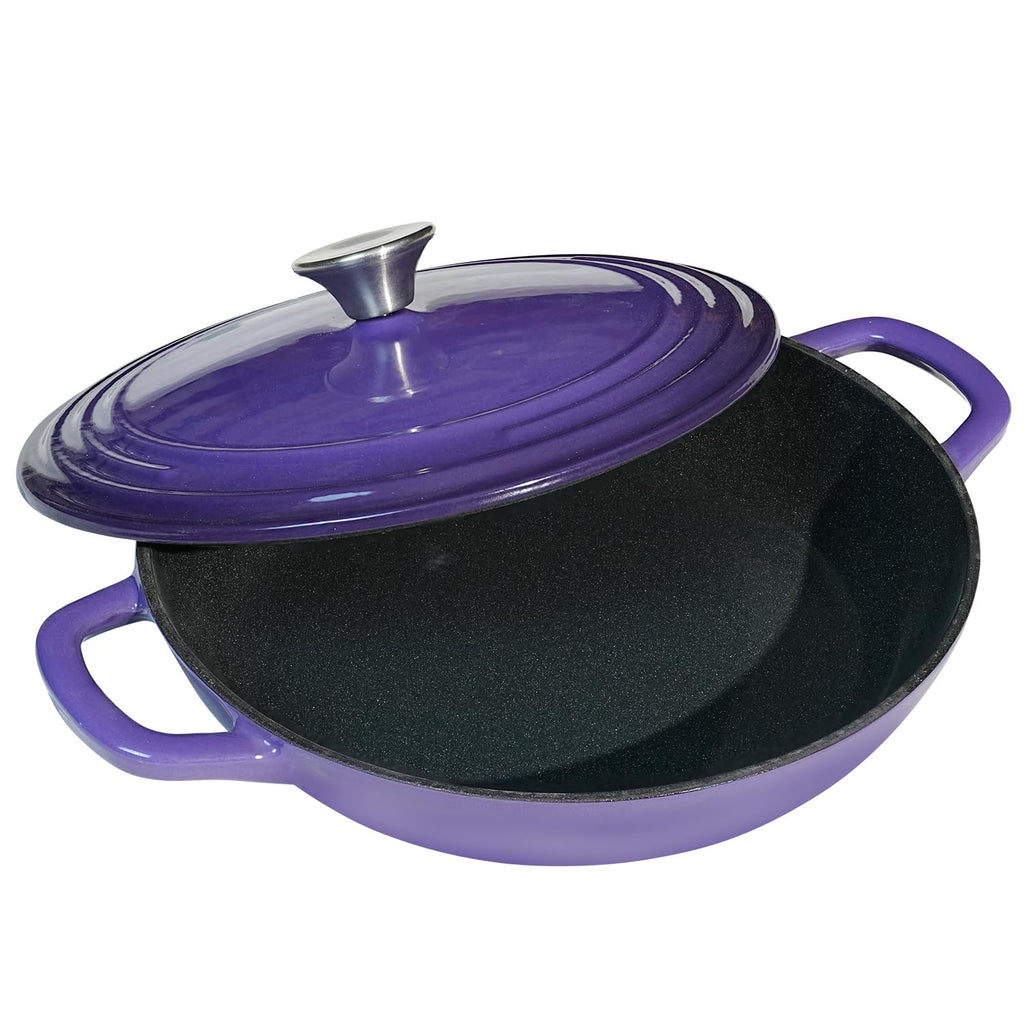 Braiser Enameled Cast Iron Braiser 3 QT, Cast Iron Braiser Pan with Lid for Bread Baking, Soup & One Pot Meals, Small