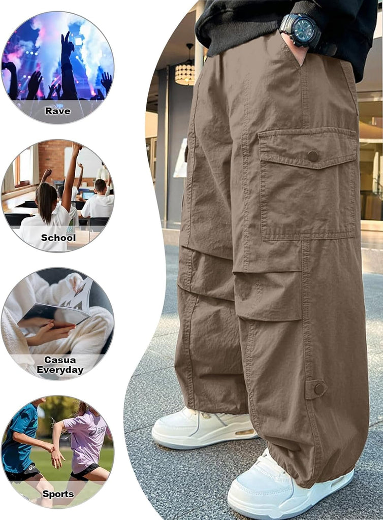 Boys Baggy Wide Leg Cargo Pants
