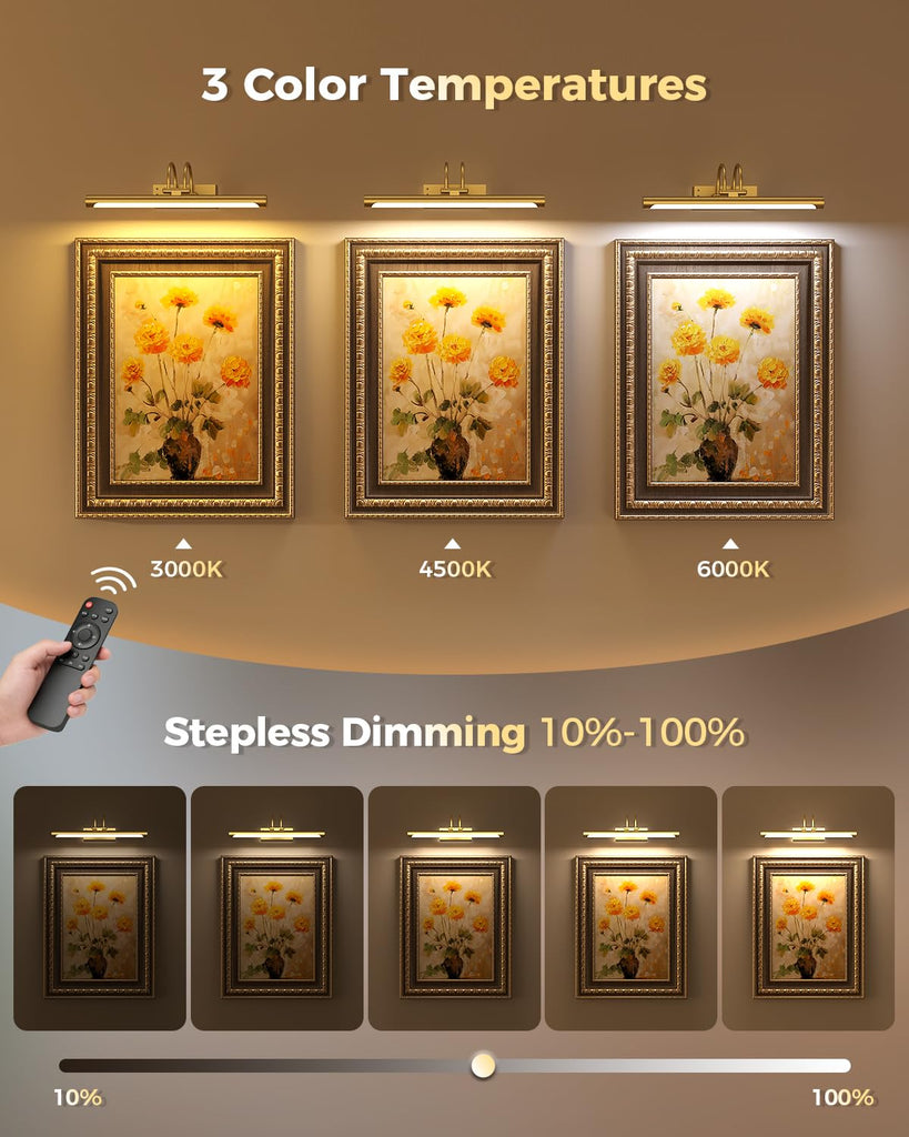 Battery Operated Picture Light with Remote, 15.7′′ Wireless Wall Light for Artwork & Frames, Rechargeable LED Gallery