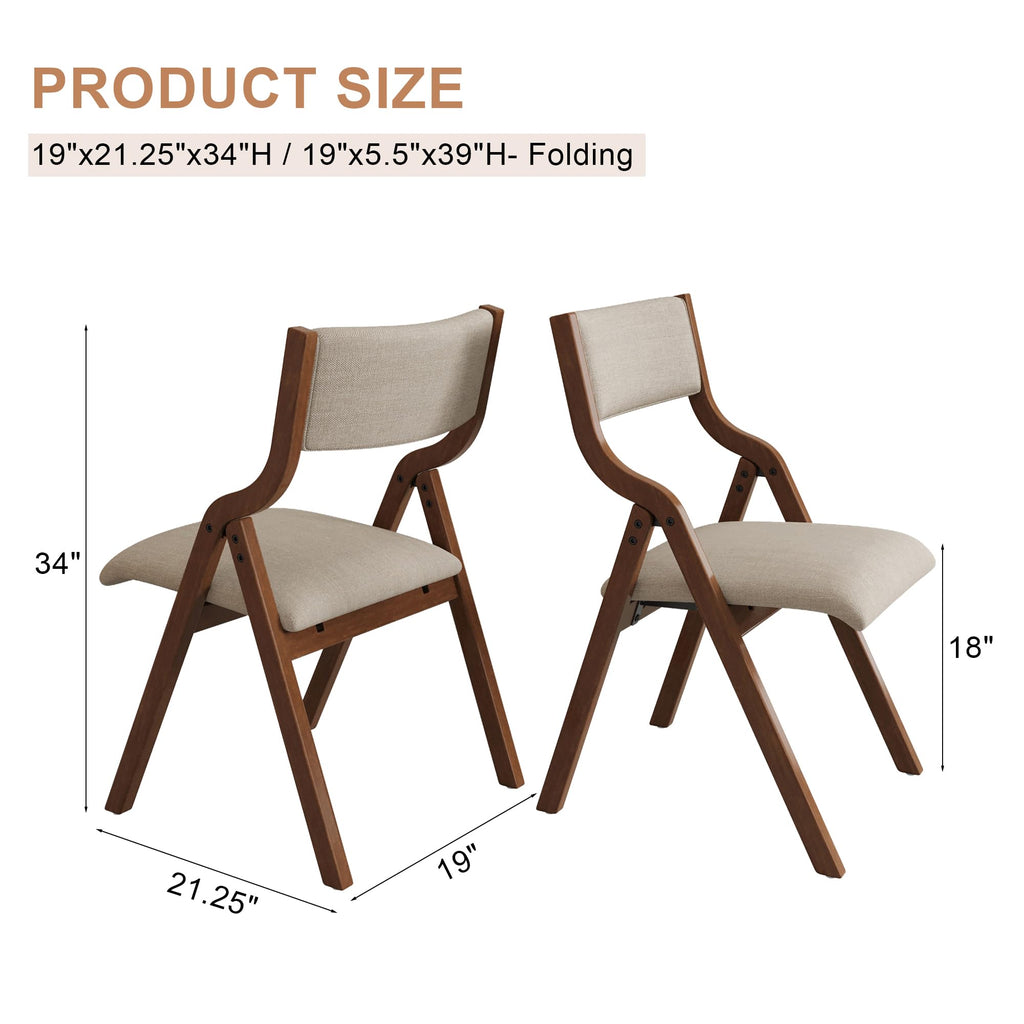 Padded Folding Chairs 2 Pack, Solid Wood Frame, 18" Seat Height, Ergonomically Designed Back and Cushion, Easy Carry, No