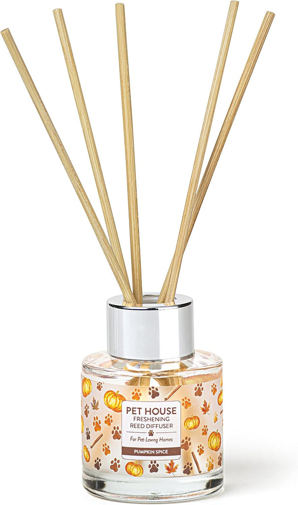 Pet House Pumpkin Spice Diffuser Set - Includes Fall Reed Diffuser, Bamboo Sticks, and Glass Jar - Odor Neutralizer - Set of 16