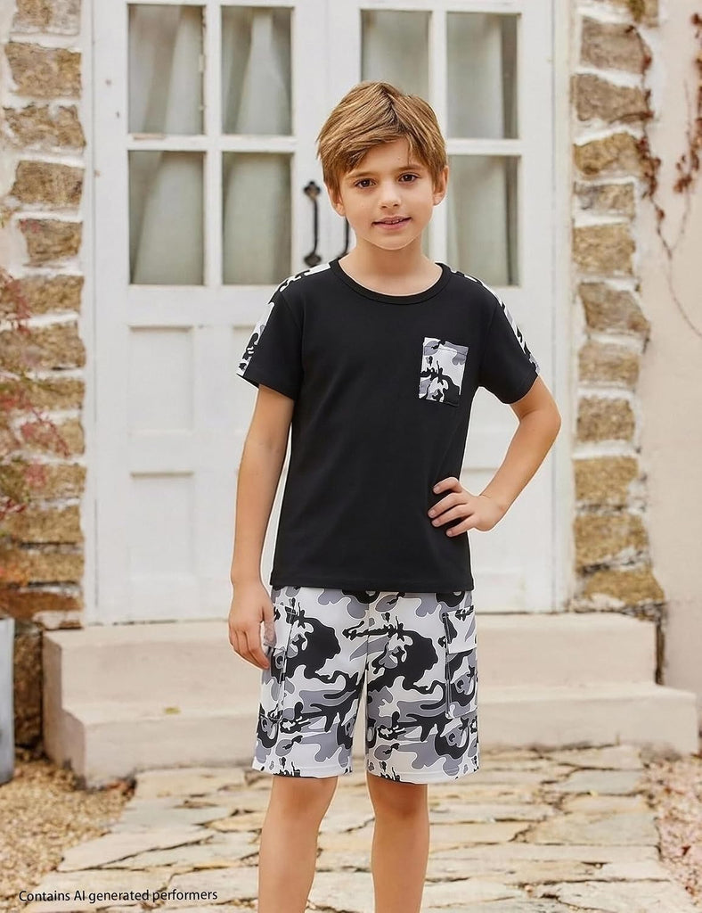 Boys Summer Outfit Set 2 Piece T Shirt and Camo Shorts Casual Clothes for Little Big Boys