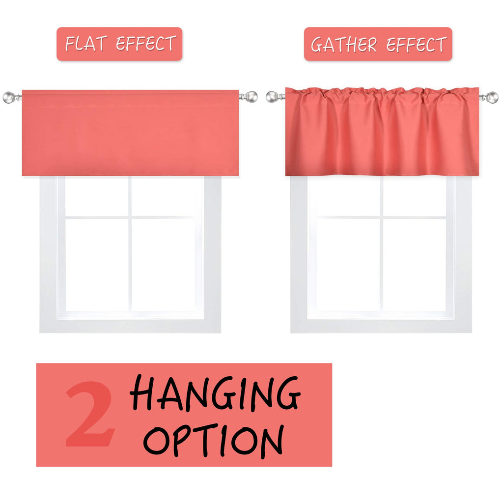 Coral Valance for Windows 60x18 Inch Solid Thermal Insulated Blackout Rod Pocket Kitchen Short Curtain Toppers