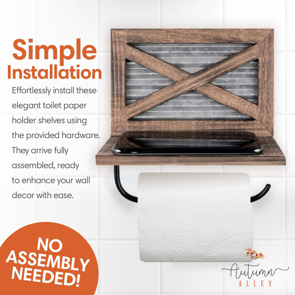 Rustic Farmhouse Toilet Paper Holder with Shelf for Wipes - Rustic Farmhouse Bathroom Decor - Farmhouse Bathroom
