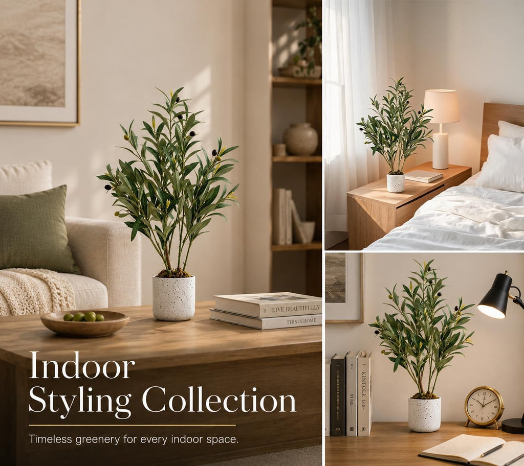 2FT Faux Olive Tree, Indoor Artificial Potted Olive Tree 23.6inch with White Planter, Lifelike 8 Fruits and Realistic