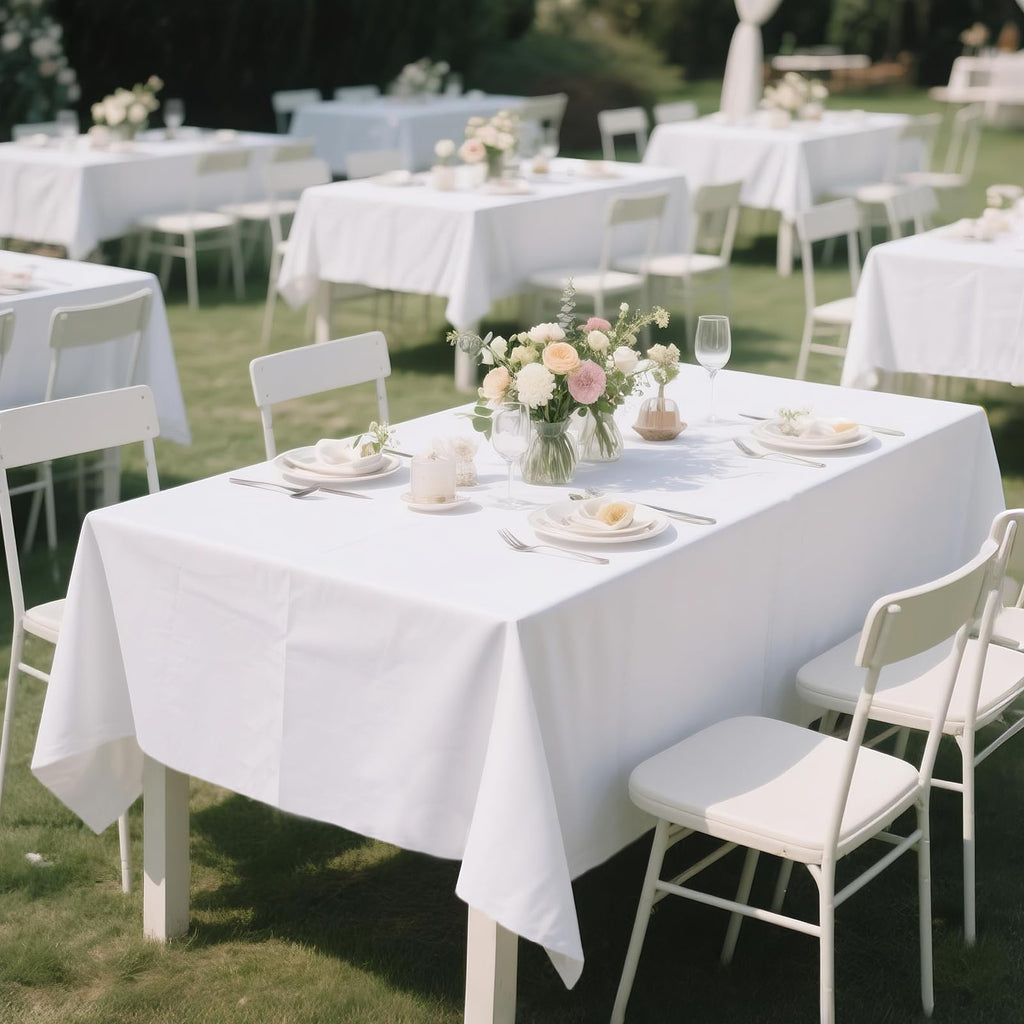 6 Pack White Rectangle Tablecloth 70 X 120 Inch Stain and Wrinkle Resistant Table Clothes for Barbecue Picnic Dining