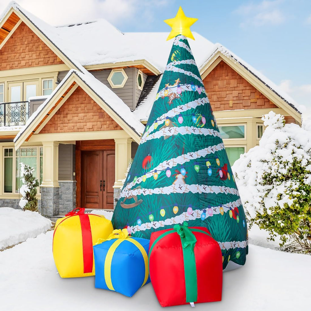 7 FT Christmas Inflatables Tree Outdoor Decorations Blow Up Yard Present Box with Built-in LEDs for Indoor Party