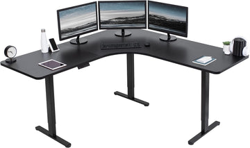 Black 71 x 71 in Corner Standing Desk, DESK-KIT-E3CB2 | Electric, Triple Motor, Holds 264 lbs, Sit Stand L-Shaped