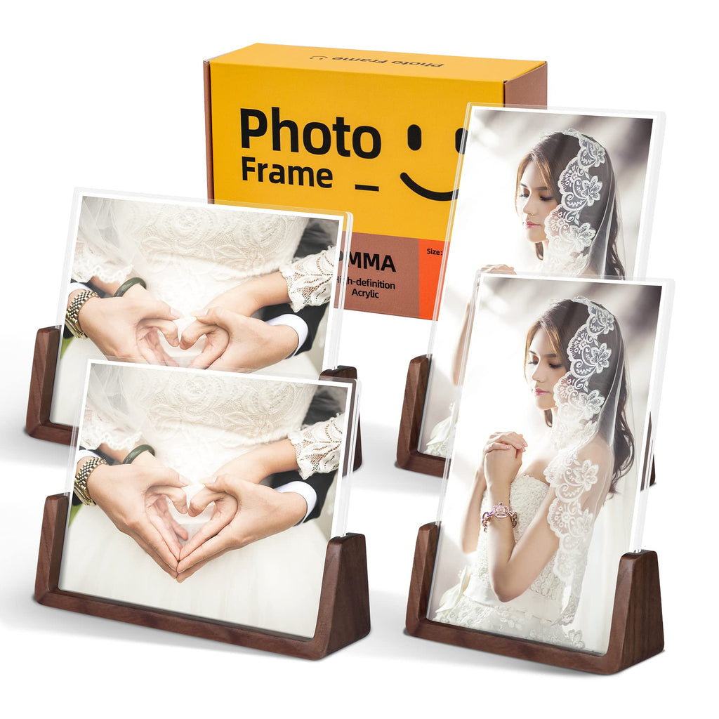 5x7 picture frames, Solid Rustic Wooden Photo Frames with Walnut Wood Base and High Definition Acrylic Glass Covers