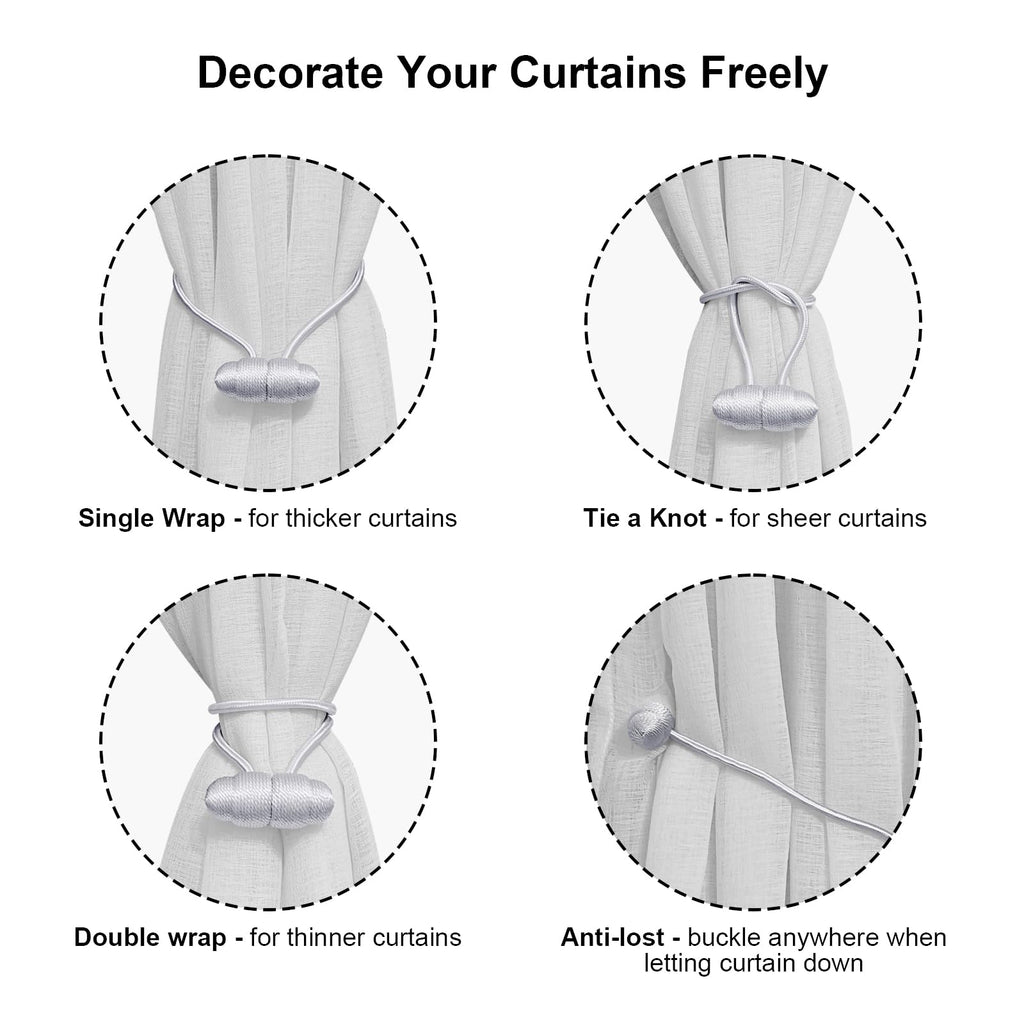 Gray Boho No Drill Magnetic Curtain Tiebacks Decor - 4PCS