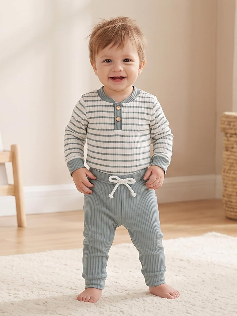 Baby Boy Fall Winter Clothes Sets Infant Ribbed Knitted Long Sleeve Romper and Pants Newborn Boy Outfits