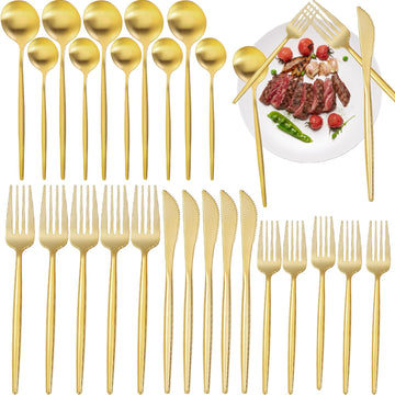 Gold Silverware Set 100-Piece - Premium Stainless Steel Flatware Set for 20, Luxury Gold Cutlery Set with Spoons