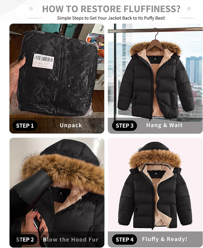 Boys Girls Winter Puffer Jacket Water Resistant Hooded Coat