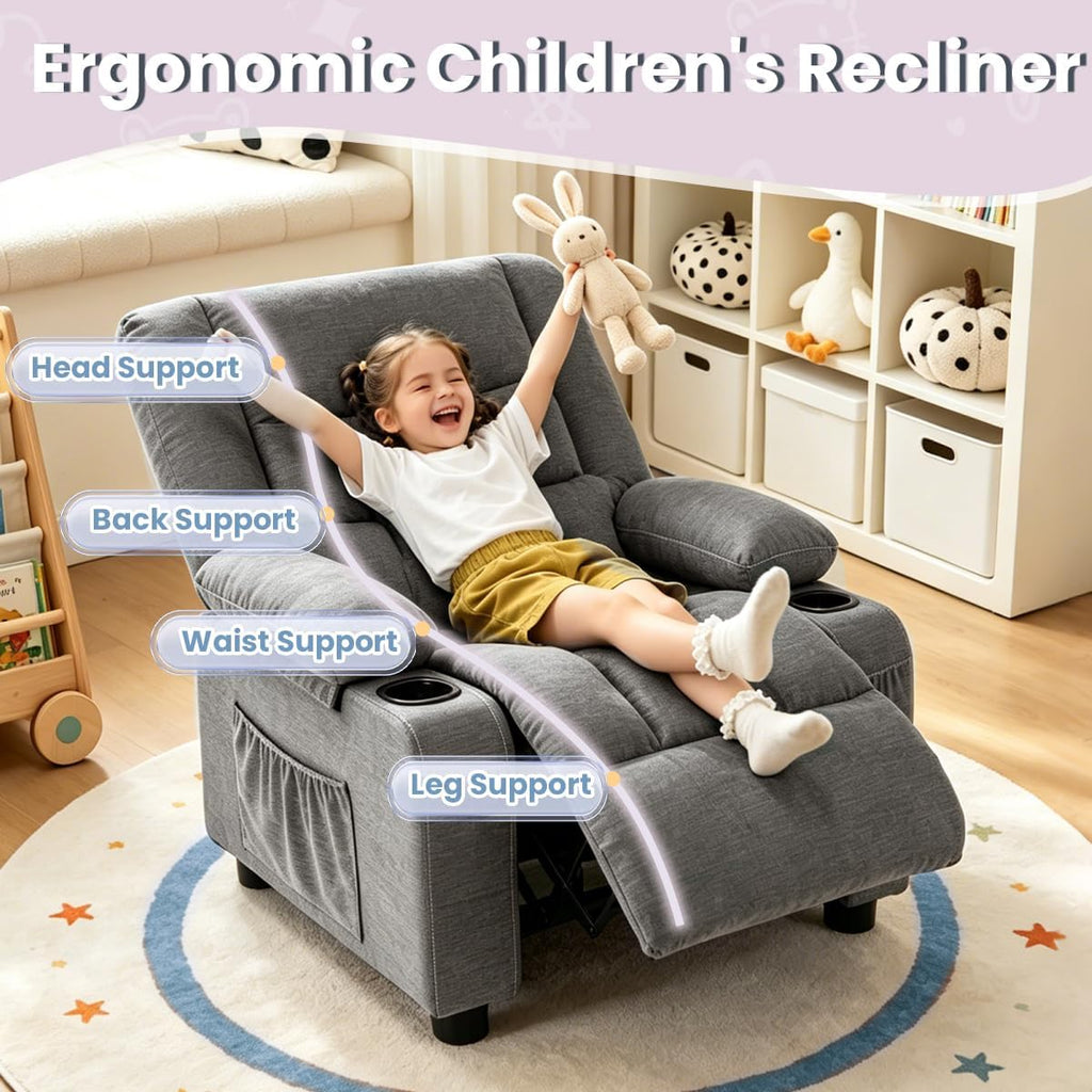 Kids Recliner Chair Reclining Toddler Push Back Sofa Ages 3-12