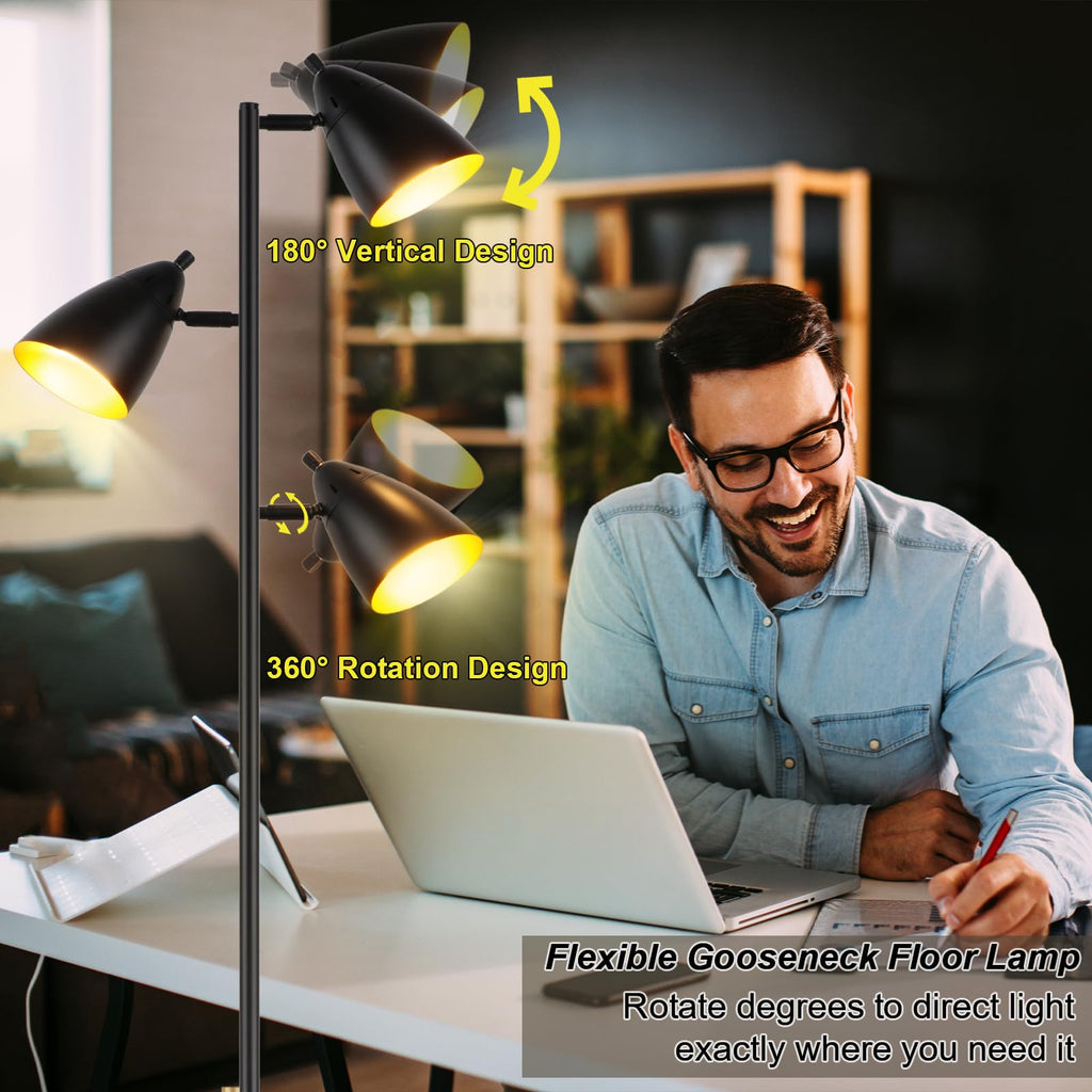Tree Floor Lamp, Industrial 3-Light Standing Lamp