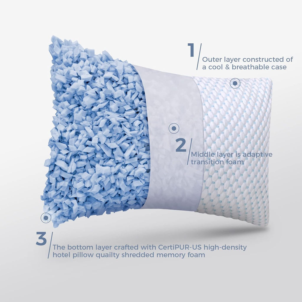 Shredded Memory Foam Pillows Queen Size Set of 2 | Neck pain relief, supportive, odorless, cooling pillow