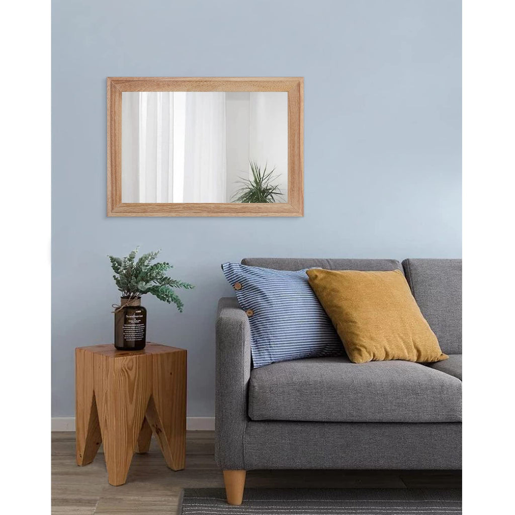 Rustic Mirrors for Wall Rectangle Wooden Frame Hanging Mirror Bathroom Living Room Entryway Large 20"x16"