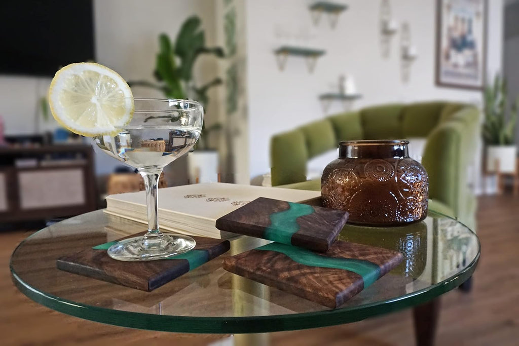 Wood Coaster Set for Drinks | Handmade with Dark Walnut & Natural Wood Sealant Finish for Water Resistance, Easy - Set of 4
