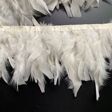 Turkey Feathers Fringe Trim for Party Clothing DIY Sewing Crafts Decoration Pack of 2 Yards (Ivory)