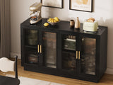 Sideboard Buffet Cabinet with Storage - 55.1" Wood Kitchen Cabinets with 4 Doors, Black Large Buffet Table
