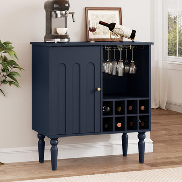 Arched Fluted Coffee Bar Cabinet with Storage& Wine Racks, Blue