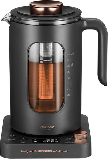 Electric Tea Kettle with Infuser, 1°F Temperature Control, 1 Liter | 1200W Fast Heating, BPA-Free Glass, Easy to