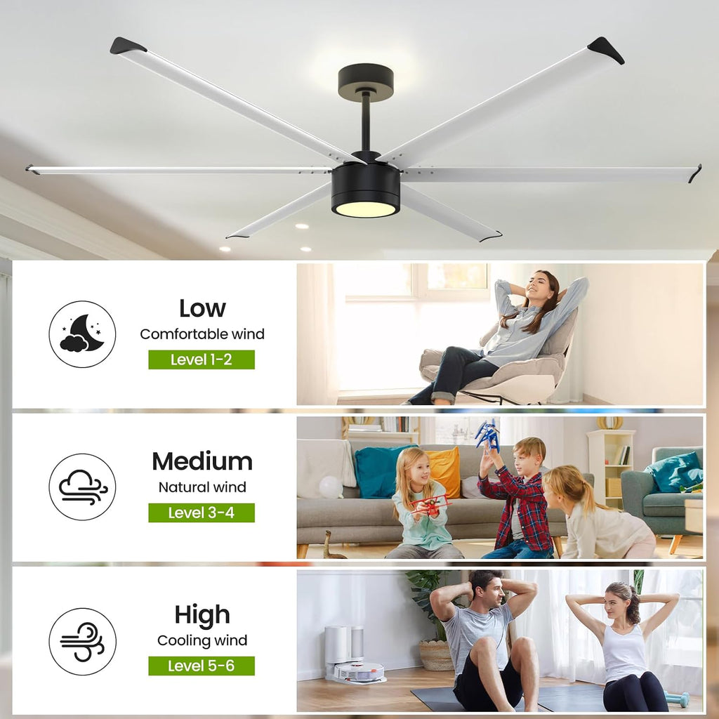 84 Inch Industrial Ceiling Fan with Light,2 Downrods,6-Speed,Large Ceiling Fan with Remote and APP,6 Reverisble Aluminum Blades,Outdoor Ceiling Fans for Patios/Shop/Garage/Commercial Silver A101-B0FB8S56SV